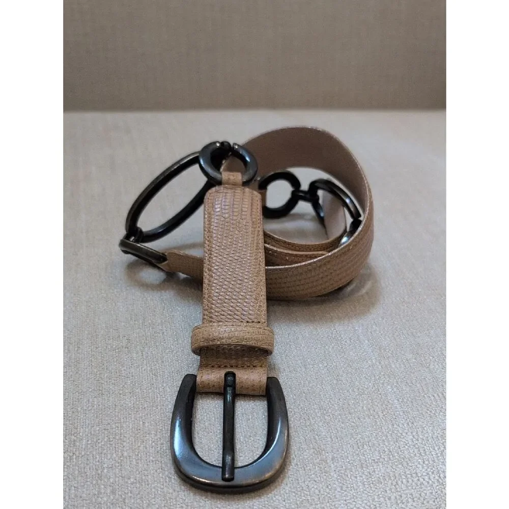 Carlisle Tan Croc Embossed Leather Belt with Bronze Metal Loops & Buckle Size L
